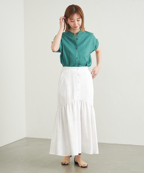 B.C STOCK（ベーセーストック）の「フロントボタンマーメイドギャザースカート（スカート・レディース・ブラック/グリーン/ホワイト・FREE）」の12枚目の写真
