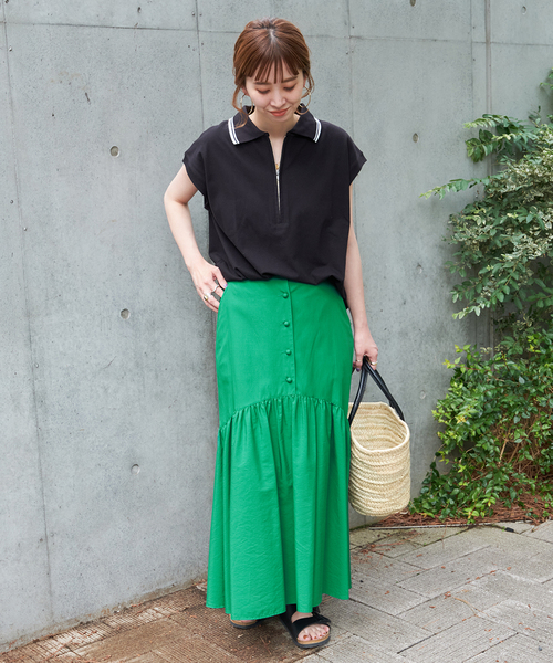 B.C STOCK（ベーセーストック）の「フロントボタンマーメイドギャザースカート（スカート・レディース・ブラック/グリーン/ホワイト・FREE）」の13枚目の写真