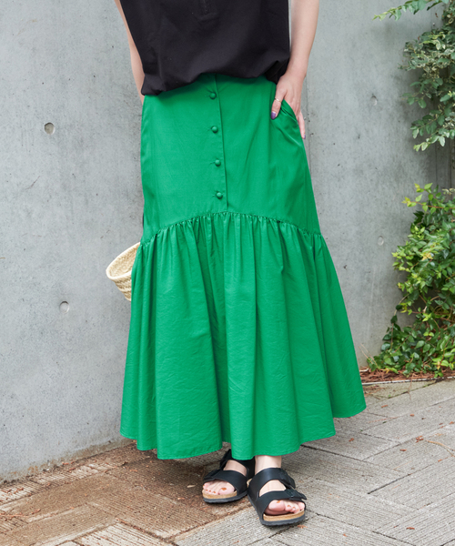 B.C STOCK（ベーセーストック）の「フロントボタンマーメイドギャザースカート（スカート・レディース・ブラック/グリーン/ホワイト・FREE）」の18枚目の写真