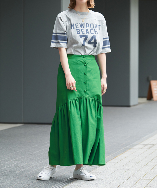 B.C STOCK（ベーセーストック）の「フロントボタンマーメイドギャザースカート（スカート・レディース・ブラック/グリーン/ホワイト・FREE）」の17枚目の写真