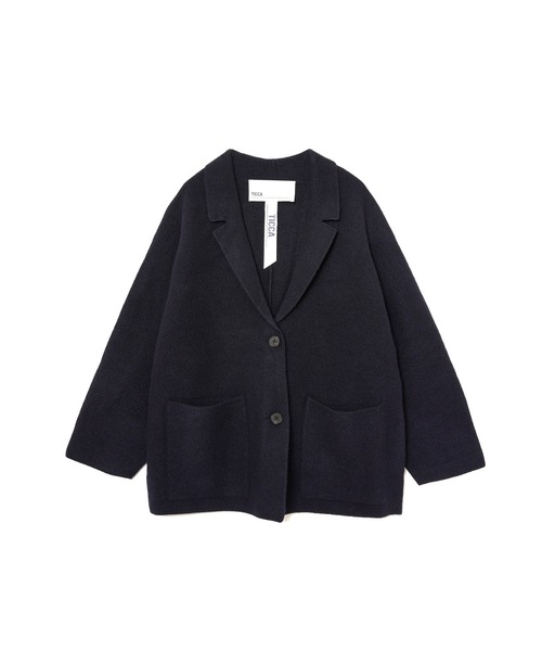 美品 TICCA 日本製 ウール ニット オーバーサイズ ジャケット ネイビー TICCA（ティッカ）の「TICCA ニットジャケットコート（その他アウター