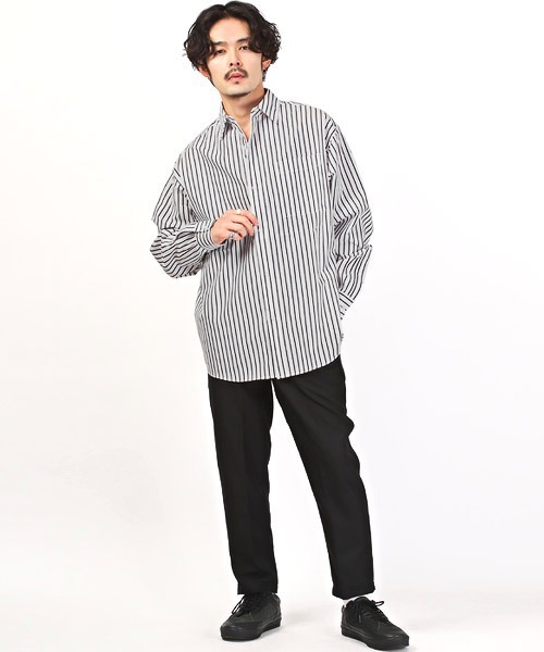 LUXSTYLE(ラグスタイル)の「ブロードレギュラー長袖BIGシャツ(シャツ/ブラウス・メンズ・ストライプ/ホワイト/ブラック・L/M)」の4枚目の写真