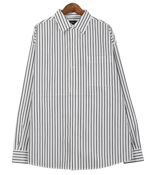 LUXSTYLE(ラグスタイル)の「ブロードレギュラー長袖BIGシャツ(シャツ/ブラウス・メンズ・ストライプ/ホワイト/ブラック・L/M)」の12枚目の写真