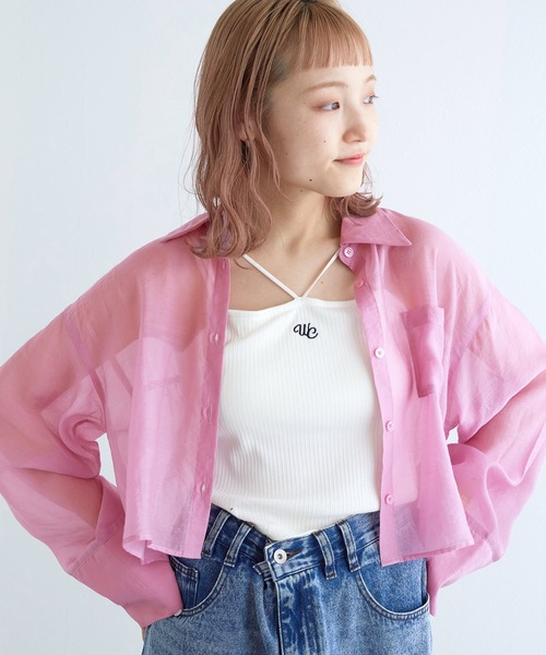 【超美品】W closet ダブルクローゼット七分袖シャツジャケットバックリボン w closet（ダブルクローゼット）の「シアー袖リボンショート丈