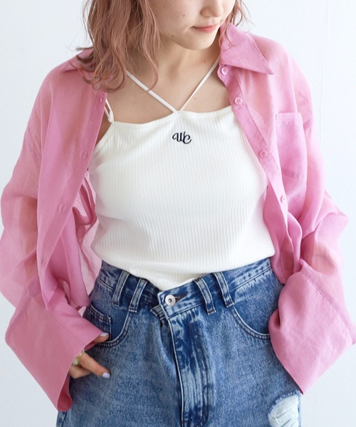 w closet（ダブルクローゼット）の「バックギャザーショート丈シアーシャツ（シャツ/ブラウス・レディース・ブルー/オフホワイト/ピンク・FREE）」の20枚目の写真