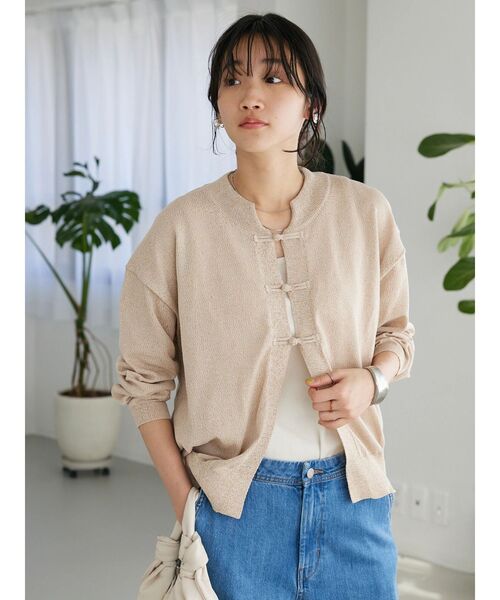CRAFT STANDARD BOUTIQUE(クラフトスタンダードブティック)の「チャイナボタンニットカーデイガン(カーディガン/ボレロ・レディース・ベージュ系その他2/グリーン/杢グレー/ブラック・FREE)」の7枚目の写真