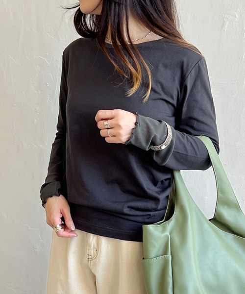 LBC(エルビーシー)の「シアーレイヤードロンT(Tシャツ/カットソー・レディース・チャコールグレー/スカイブルー/ダークオリーブ・M/L)」の2枚目の写真