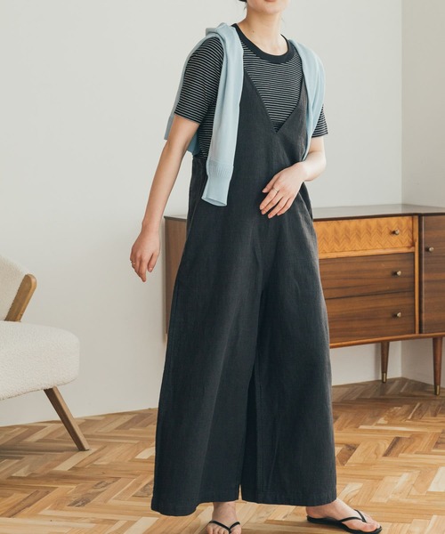 FORK&SPOON（フォークアンドスプーン）の「FORK&SPOON　コットンリネンサロペットパンツ（サロペット/オーバーオール・レディース・ブラック/ブラウン・1）」の3枚目の写真