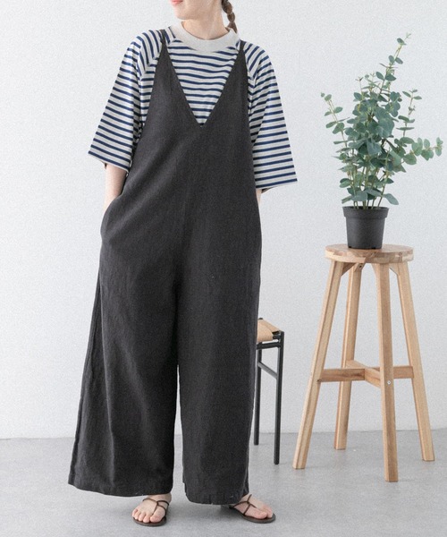 FORK&SPOON（フォークアンドスプーン）の「FORK&SPOON　コットンリネンサロペットパンツ（サロペット/オーバーオール・レディース・ブラック/ブラウン・1）」の8枚目の写真