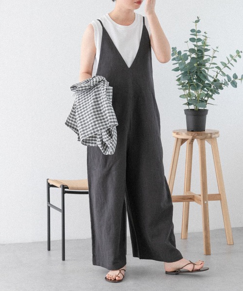 FORK&SPOON（フォークアンドスプーン）の「FORK&SPOON　コットンリネンサロペットパンツ（サロペット/オーバーオール・レディース・ブラック/ブラウン・1）」の15枚目の写真