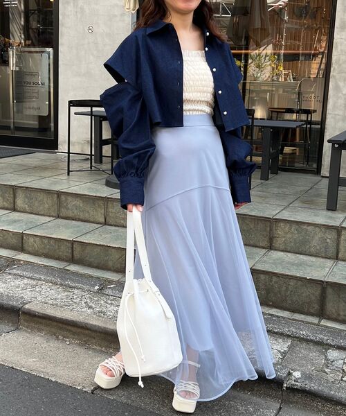 MAJESTIC LEGON(マジェスティックレゴン)の「チュールレイヤードシアースカート(スカート・レディース・ブルー/ブラック/アイボリー/グレイッシュベージュ・SMALL/MEDIUM)」の13枚目の写真