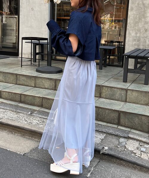 MAJESTIC LEGON(マジェスティックレゴン)の「チュールレイヤードシアースカート(スカート・レディース・ブルー/ブラック/アイボリー/グレイッシュベージュ・SMALL/MEDIUM)」の14枚目の写真