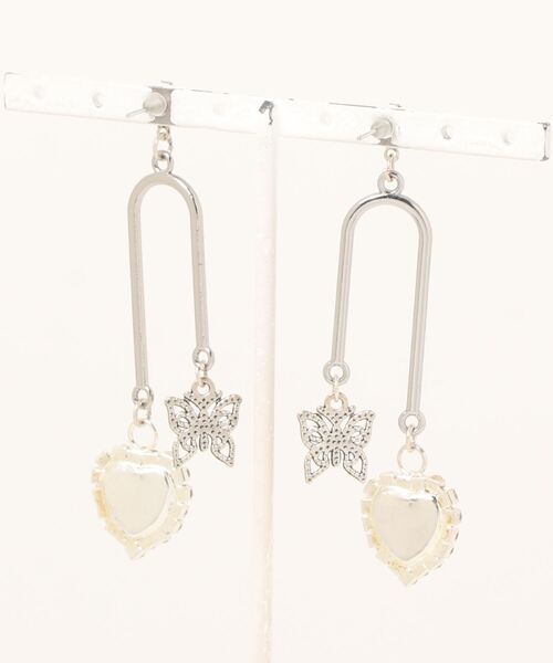 tone（トーン）の「【88eighty-eight】シンメトリーハートビジューバタフライロングピアス(MA)（ピアス（両耳用）・レディース・ブラック/シルバー・FREE）」の6枚目の写真