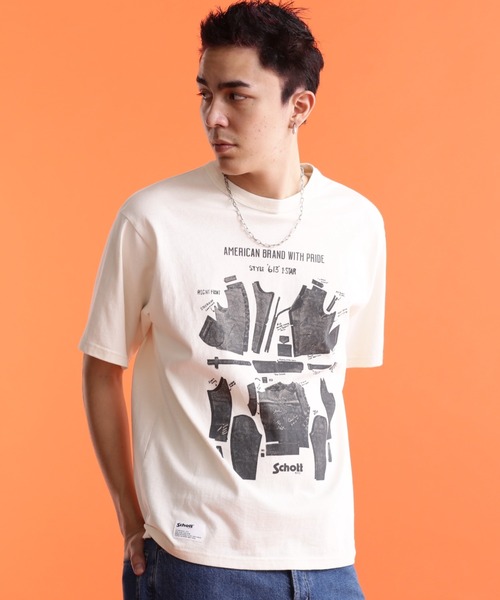 schott（ショット）の「Schott/ショット/SS T-SHIRT "ONE STAR PARTS"/半袖 Tシャツ "ワンスターパーツ"（Tシャツ/カットソー・メンズ・グレー/オフホワイト・M/L/XL/2XL）」の2枚目の写真