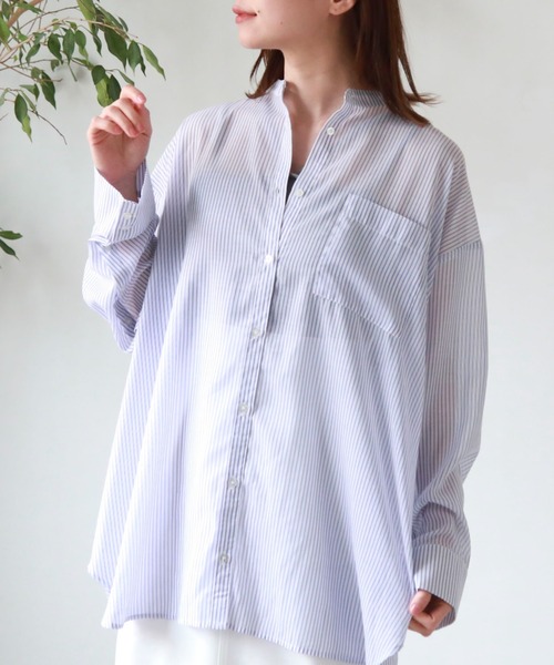 archives（アルシーヴ）の「シアーストライプシャツ（シャツ/ブラウス・レディース・グリーン/オレンジ/ネイビー/ピンク・MEDIUM）」の3枚目の写真