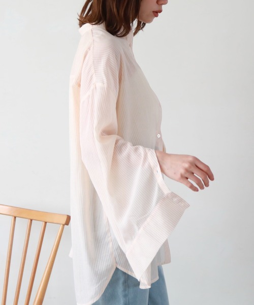 archives（アルシーヴ）の「シアーストライプシャツ（シャツ/ブラウス・レディース・グリーン/オレンジ/ネイビー/ピンク・MEDIUM）」の9枚目の写真