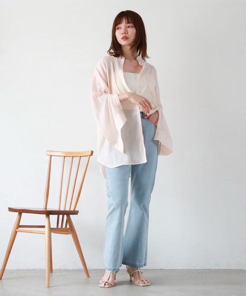 archives（アルシーヴ）の「シアーストライプシャツ（シャツ/ブラウス・レディース・グリーン/オレンジ/ネイビー/ピンク・MEDIUM）」の5枚目の写真