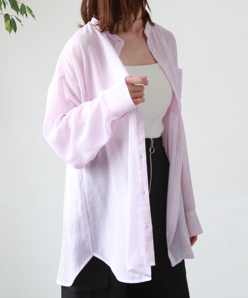 archives（アルシーヴ）の「シアーストライプシャツ（シャツ/ブラウス・レディース・グリーン/オレンジ/ネイビー/ピンク・MEDIUM）」の21枚目の写真