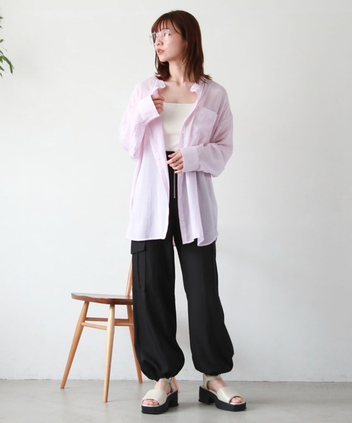 archives（アルシーヴ）の「シアーストライプシャツ（シャツ/ブラウス・レディース・グリーン/オレンジ/ネイビー/ピンク・MEDIUM）」の10枚目の写真