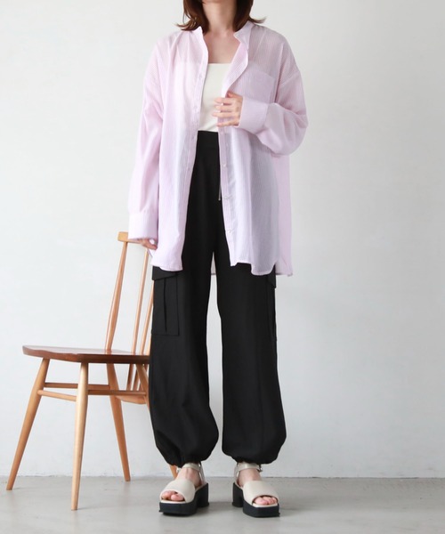 archives（アルシーヴ）の「シアーストライプシャツ（シャツ/ブラウス・レディース・グリーン/オレンジ/ネイビー/ピンク・MEDIUM）」の6枚目の写真