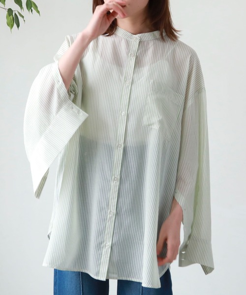 archives（アルシーヴ）の「シアーストライプシャツ（シャツ/ブラウス・レディース・グリーン/オレンジ/ネイビー/ピンク・MEDIUM）」の18枚目の写真