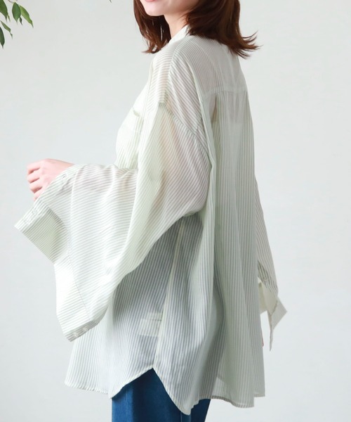 archives（アルシーヴ）の「シアーストライプシャツ（シャツ/ブラウス・レディース・グリーン/オレンジ/ネイビー/ピンク・MEDIUM）」の14枚目の写真