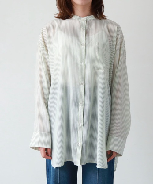 archives（アルシーヴ）の「シアーストライプシャツ（シャツ/ブラウス・レディース・グリーン/オレンジ/ネイビー/ピンク・MEDIUM）」の12枚目の写真