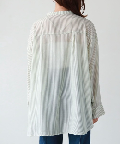 archives（アルシーヴ）の「シアーストライプシャツ（シャツ/ブラウス・レディース・グリーン/オレンジ/ネイビー/ピンク・MEDIUM）」の8枚目の写真