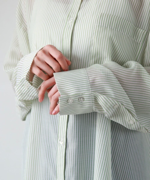 archives（アルシーヴ）の「シアーストライプシャツ（シャツ/ブラウス・レディース・グリーン/オレンジ/ネイビー/ピンク・MEDIUM）」の20枚目の写真