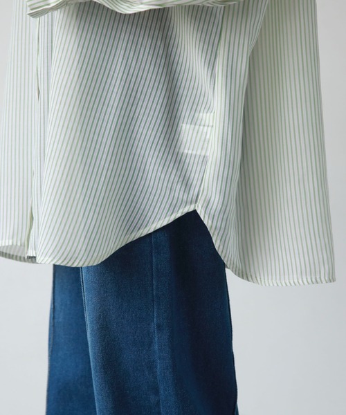 archives（アルシーヴ）の「シアーストライプシャツ（シャツ/ブラウス・レディース・グリーン/オレンジ/ネイビー/ピンク・MEDIUM）」の16枚目の写真