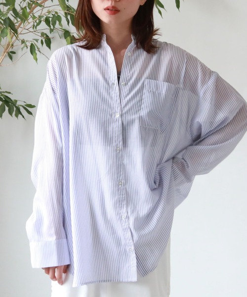 archives（アルシーヴ）の「シアーストライプシャツ（シャツ/ブラウス・レディース・グリーン/オレンジ/ネイビー/ピンク・MEDIUM）」の19枚目の写真