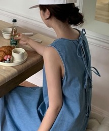 バックリボンデニムワンピース