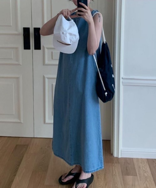 Chick（チック）の「バックリボンデニムワンピース（ワンピース・レディース・ブルー・FREE）」の2枚目の写真
