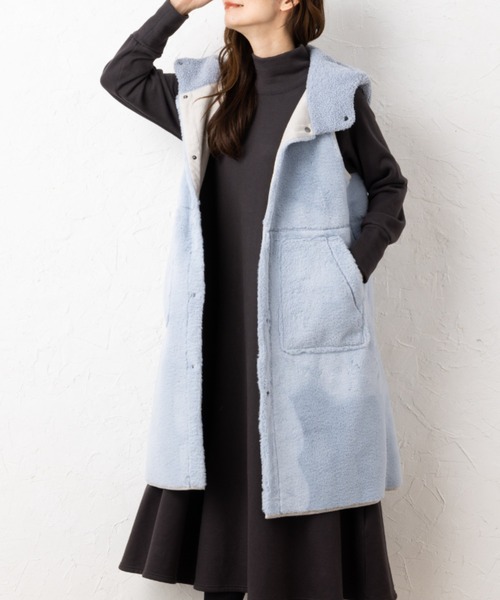 aunt lily(アントリリー)の「洗えるフェイクムートンリバーシブルジレ(ベスト・レディース・カーキ/ネイビー/グレイッシュベージュ・11号/13号/9号/7号/15号)」の14枚目の写真