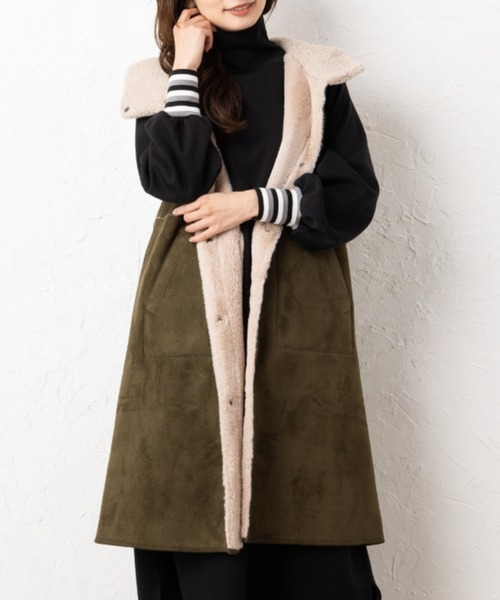 aunt lily(アントリリー)の「洗えるフェイクムートンリバーシブルジレ(ベスト・レディース・カーキ/ネイビー/グレイッシュベージュ・11号/13号/9号/7号/15号)」の19枚目の写真