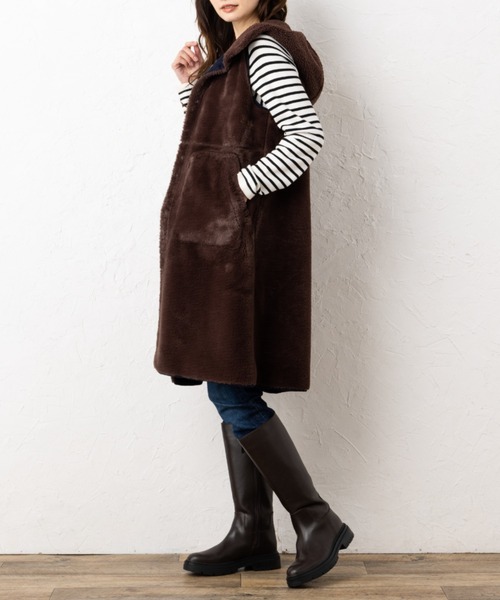 aunt lily(アントリリー)の「洗えるフェイクムートンリバーシブルジレ(ベスト・レディース・カーキ/ネイビー/グレイッシュベージュ・11号/13号/9号/7号/15号)」の6枚目の写真