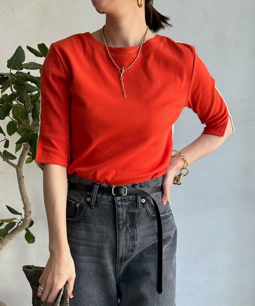DouDou（ドゥドゥ）の「【WEB限定】5分袖バイカラー2WAYリブTEE（Tシャツ/カットソー・レディース・ブラック/オレンジ/ブルー・FREE）」の14枚目の写真