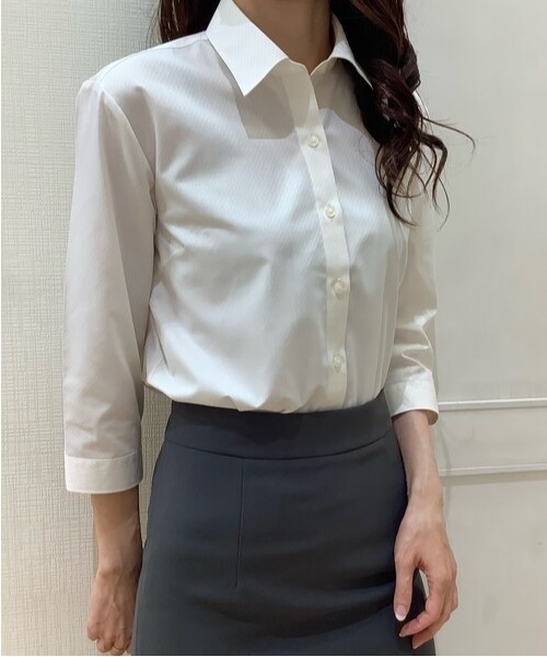TOKYO SHIRTS(トウキョウシャツ)の「形態安定ノーアイロン レギュラー 七分袖ビジネスワイシャツ(ビジネスシャツ・レディース・ライトベージュ・S/M/L/LL/XL)」の6枚目の写真