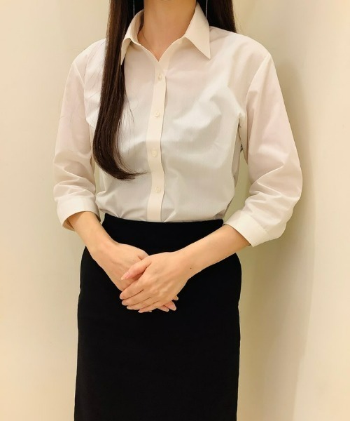 TOKYO SHIRTS(トウキョウシャツ)の「形態安定ノーアイロン レギュラー 七分袖ビジネスワイシャツ(ビジネスシャツ・レディース・ライトベージュ・S/M/L/LL/XL)」の9枚目の写真