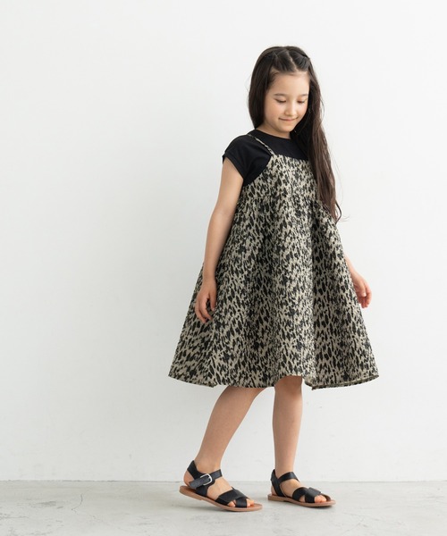 セール】キッズ 親子お揃いアニマル柄エンボスキャミソールワンピース