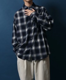 Smooth Stretch Oversized Ombre Check Shirt/別注 スムース ストレッチ オーバーサイズ オンブレチェックシャツ