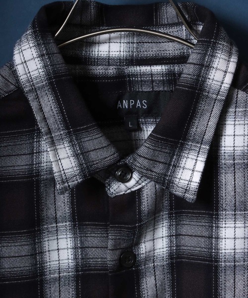 ANPAS（アンパス）の「Smooth Stretch Oversized Ombre Check Shirt/別注 スムース ストレッチ オーバーサイズ オンブレチェックシャツ（シャツ/ブラウス・メンズ・ブラック/ホワイト/ブラウン/ネイビー/ブルー・M/L）」の8枚目の写真