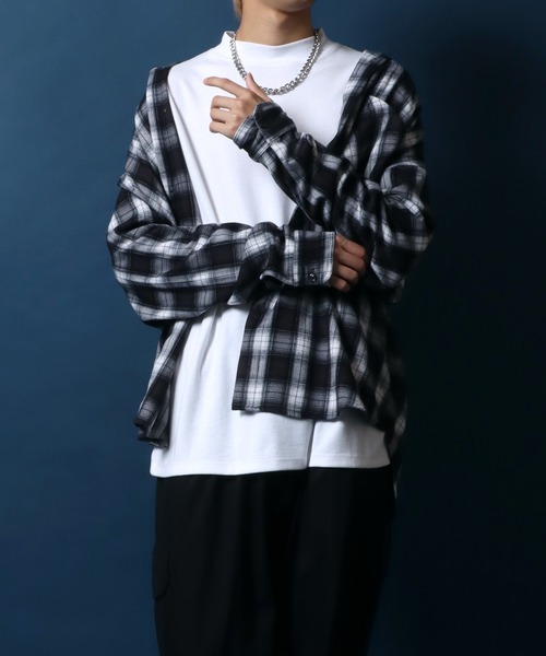 ANPAS（アンパス）の「Smooth Stretch Oversized Ombre Check Shirt/別注 スムース ストレッチ オーバーサイズ オンブレチェックシャツ（シャツ/ブラウス・メンズ・ブラック/ホワイト/ブラウン/ネイビー/ブルー・M/L）」の21枚目の写真
