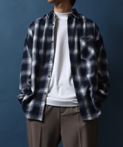 ANPAS（アンパス）の「Smooth Stretch Oversized Ombre Check Shirt/別注 スムース ストレッチ オーバーサイズ オンブレチェックシャツ（シャツ/ブラウス・メンズ・ブラック/ホワイト/ブラウン/ネイビー/ブルー・M/L）」の22枚目の写真