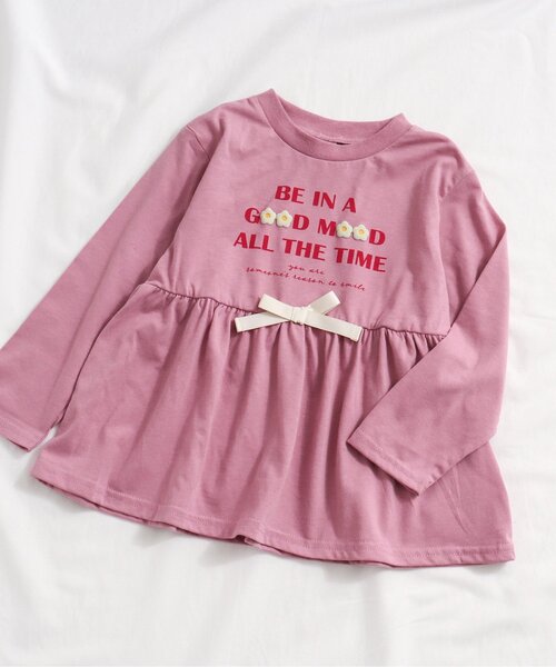 apres les cours（アプレレクール）の「ロゴ・ハート・花柄ペプラムチュニック（Tシャツ/カットソー・キッズ・ネイビー/アイボリー/ピンク/チャコール/ブルー/ベージュ/グリーン・100/110/120/90/140/80/130）」の7枚目の写真