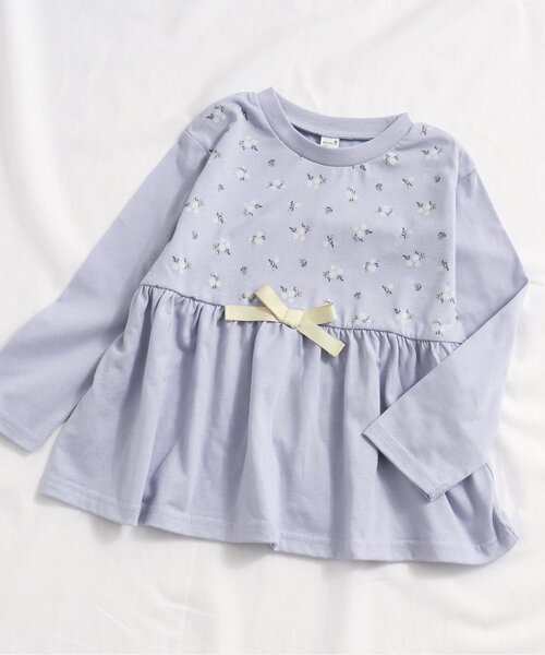 apres les cours（アプレレクール）の「ロゴ・ハート・花柄ペプラムチュニック（Tシャツ/カットソー・キッズ・ネイビー/アイボリー/ピンク/チャコール/ブルー/ベージュ/グリーン・100/110/120/90/140/80/130）」の6枚目の写真