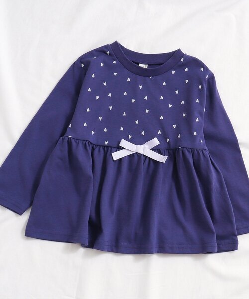 apres les cours（アプレレクール）の「ロゴ・ハート・花柄ペプラムチュニック（Tシャツ/カットソー・キッズ・ネイビー/アイボリー/ピンク/チャコール/ブルー/ベージュ/グリーン・100/110/120/90/140/80/130）」の9枚目の写真