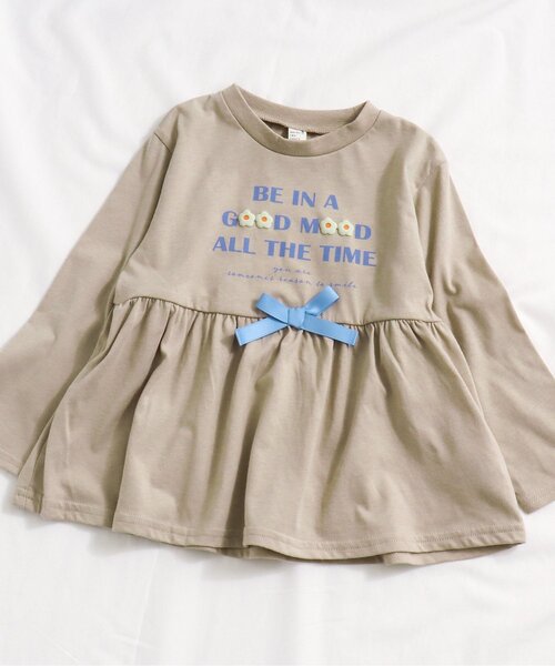 apres les cours（アプレレクール）の「ロゴ・ハート・花柄ペプラムチュニック（Tシャツ/カットソー・キッズ・ネイビー/アイボリー/ピンク/チャコール/ブルー/ベージュ/グリーン・100/110/120/90/140/80/130）」の10枚目の写真