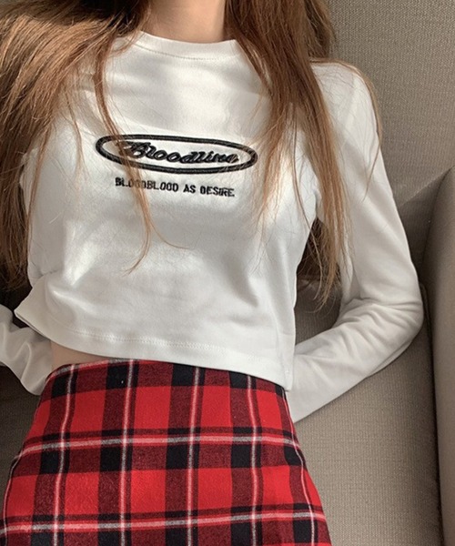 LYEON(リヨン)の「刺繍ロゴクロップドロンT(Tシャツ/カットソー・レディース・ホワイト/チャコールグレー/グレー・FREE)」の8枚目の写真