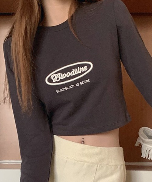 LYEON(リヨン)の「刺繍ロゴクロップドロンT(Tシャツ/カットソー・レディース・ホワイト/チャコールグレー/グレー・FREE)」の12枚目の写真